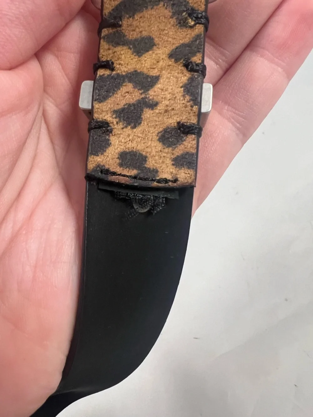 All Saints Women’s Karin Leopard Leather Silver Colored Buckle Size L